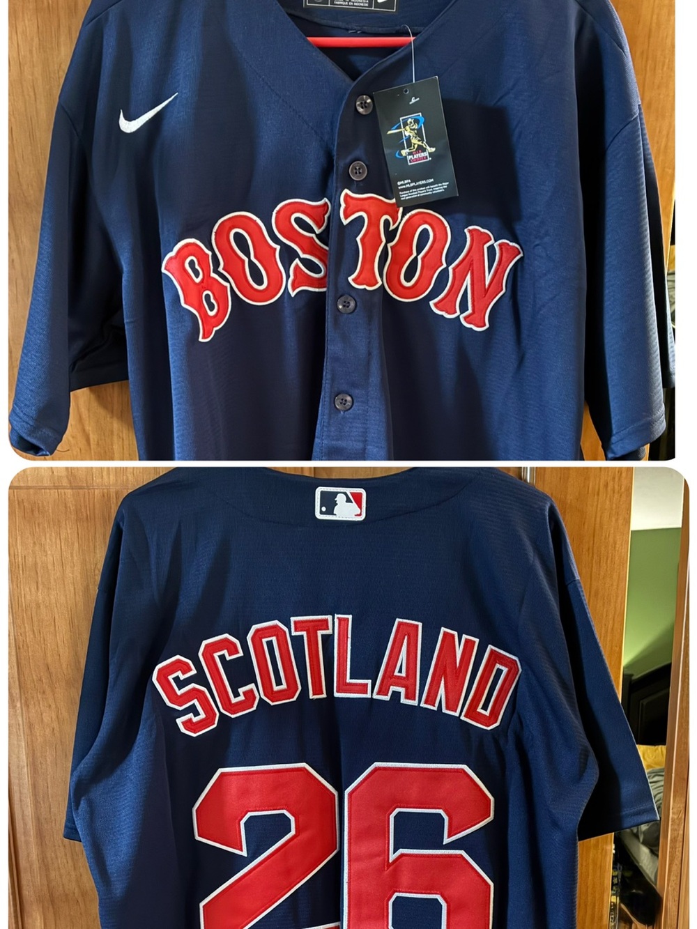 Nike XL Boston Red Sox SCOTLAND 26 Away Jersey Tartan Army